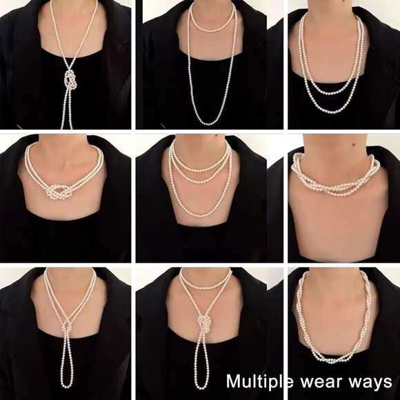 Vintage-Inspired 60” Faux Pearl Necklace with Dangle Beads - Hypoallergenic - Picture 7 of 7